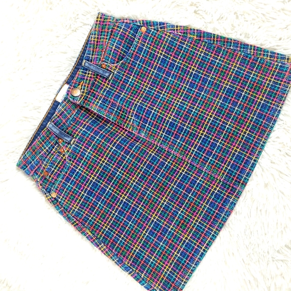 Alice+Olivia rainbow plaid embroidered short mini skirt sz 24/XXS - Picture 2 of 8
